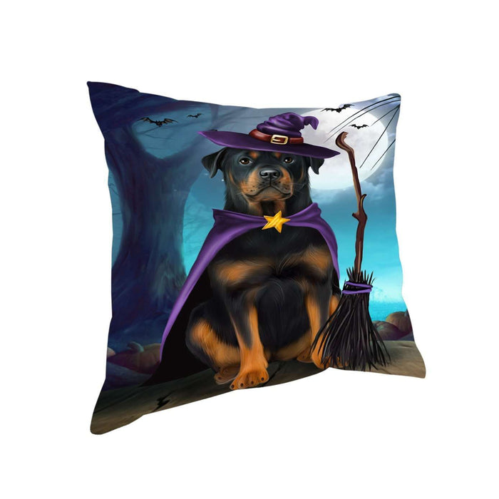 Happy Halloween Trick or Treat Rottweiler Dog Witch Throw Pillow