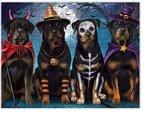 Happy Halloween Trick or Treat Rottweilers Dog in Costumes Puzzle with Photo Tin