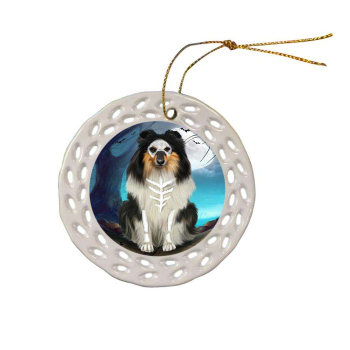 Happy Halloween Trick or Treat Rough Collie Dog Ceramic Doily Ornament DPOR54650