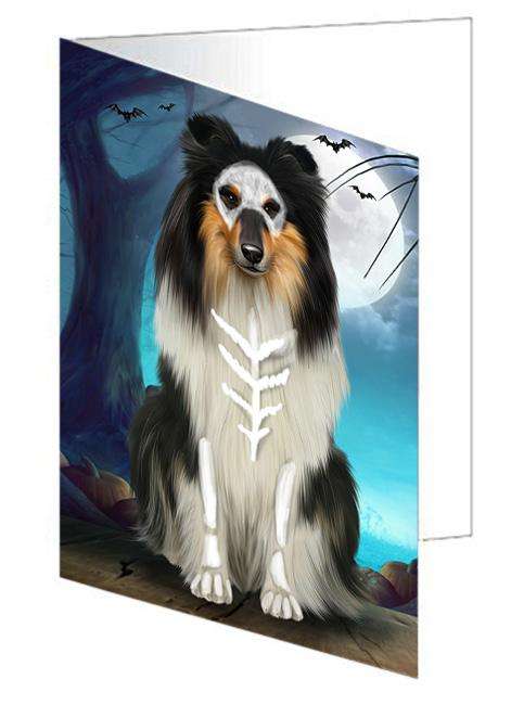 Happy Halloween Trick or Treat Rough Collie Dog Handmade Artwork Assorted Pets Greeting Cards and Note Cards with Envelopes for All Occasions and Holiday Seasons GCD67979