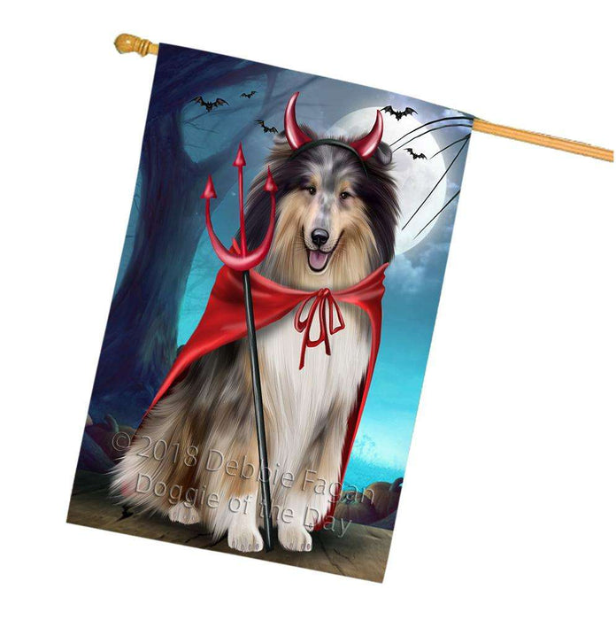 Happy Halloween Trick or Treat Rough Collie Dog House Flag FLG54846