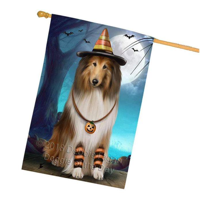 Happy Halloween Trick or Treat Rough Collie Dog House Flag FLG54847