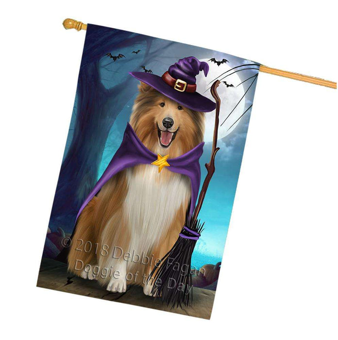 Happy Halloween Trick or Treat Rough Collie Dog House Flag FLG54849