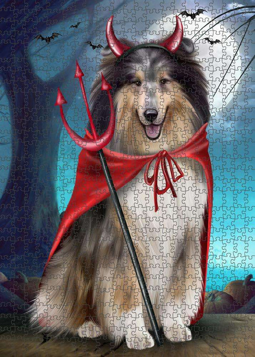 Happy Halloween Trick or Treat Rough Collie Dog Puzzle with Photo Tin PUZL85748