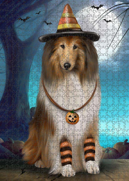 Happy Halloween Trick or Treat Rough Collie Dog Puzzle with Photo Tin PUZL85752