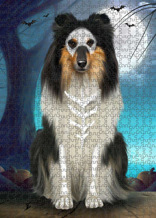 Happy Halloween Trick or Treat Rough Collie Dog Puzzle with Photo Tin PUZL85756