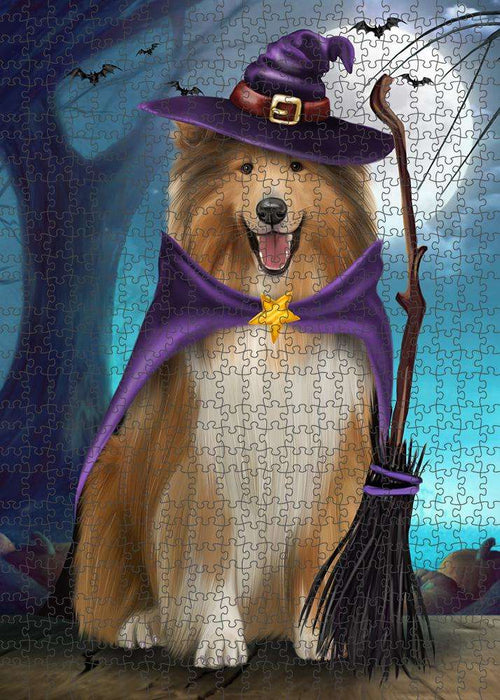 Happy Halloween Trick or Treat Rough Collie Dog Puzzle with Photo Tin PUZL85760