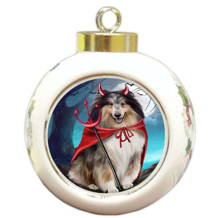 Happy Halloween Trick or Treat Rough Collie Dog Round Ball Christmas Ornament RBPOR54648
