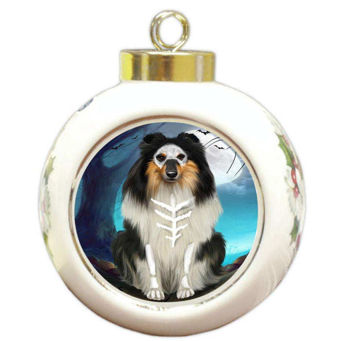 Happy Halloween Trick or Treat Rough Collie Dog Round Ball Christmas Ornament RBPOR54650