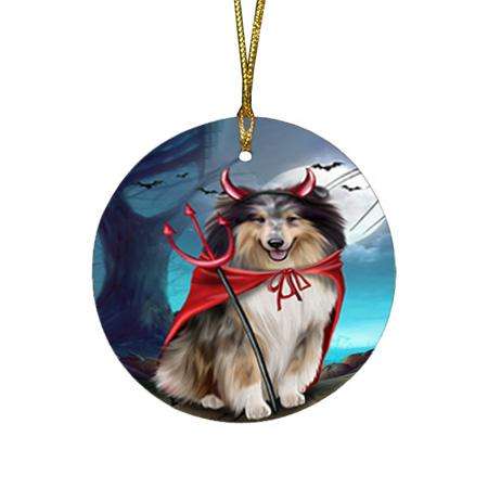 Happy Halloween Trick or Treat Rough Collie Dog Round Flat Christmas Ornament RFPOR54639