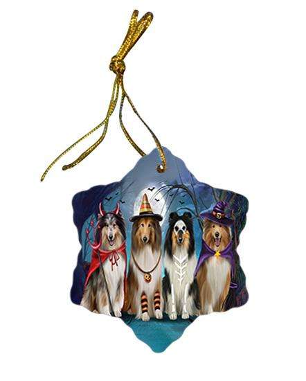 Happy Halloween Trick or Treat Rough Collies Dog Ceramic Doily Ornament DPOR54612