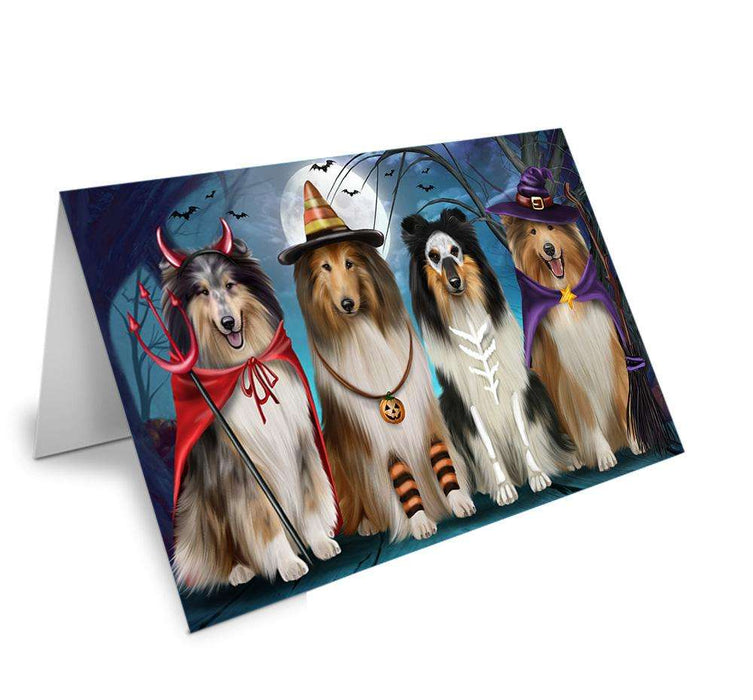 Happy Halloween Trick or Treat Rough Collies Dog Handmade Artwork Assorted Pets Greeting Cards and Note Cards with Envelopes for All Occasions and Holiday Seasons GCD67865