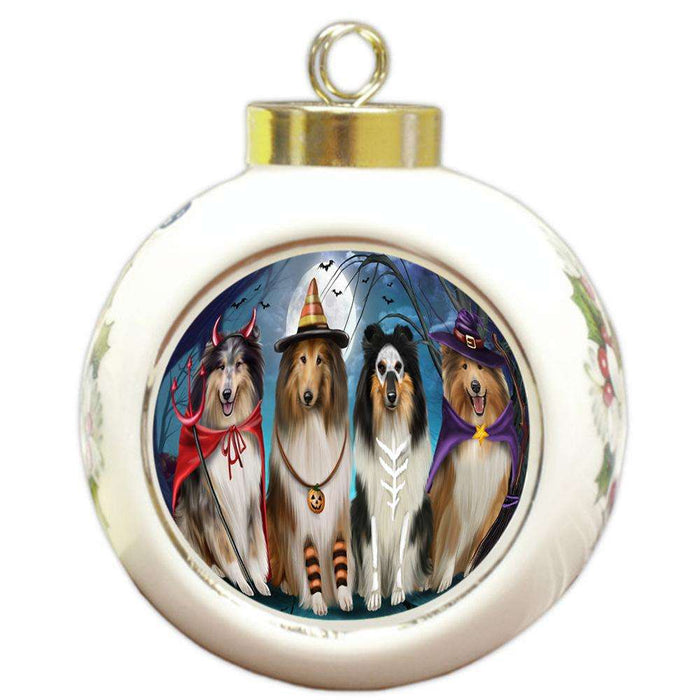Happy Halloween Trick or Treat Rough Collies Dog Round Ball Christmas Ornament RBPOR54612
