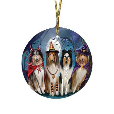 Happy Halloween Trick or Treat Rough Collies Dog Round Flat Christmas Ornament RFPOR54603