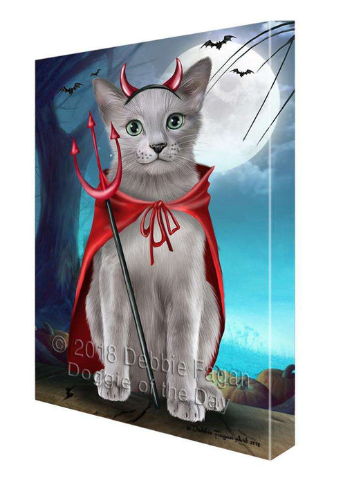 Happy Halloween Trick or Treat Russian Blue Cat Canvas Print Wall Art Décor CVS109718