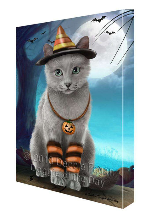 Happy Halloween Trick or Treat Russian Blue Cat Canvas Print Wall Art Décor CVS109727