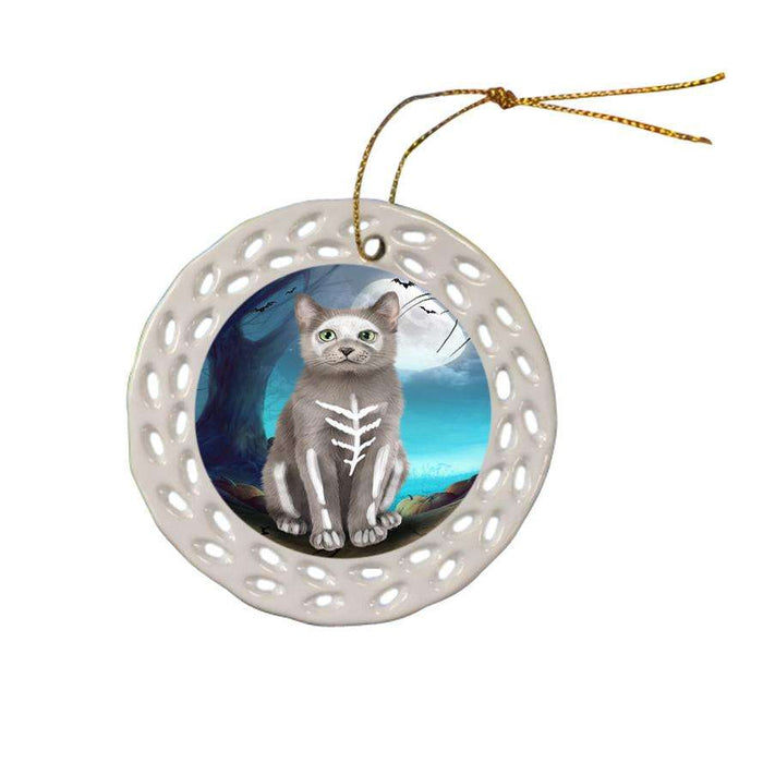 Happy Halloween Trick or Treat Russian Blue Cat Ceramic Doily Ornament DPOR54654