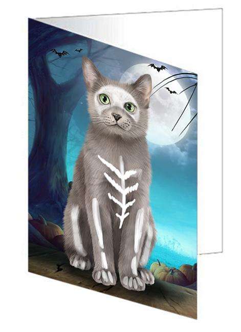 Happy Halloween Trick or Treat Russian Blue Cat Handmade Artwork Assorted Pets Greeting Cards and Note Cards with Envelopes for All Occasions and Holiday Seasons GCD67991