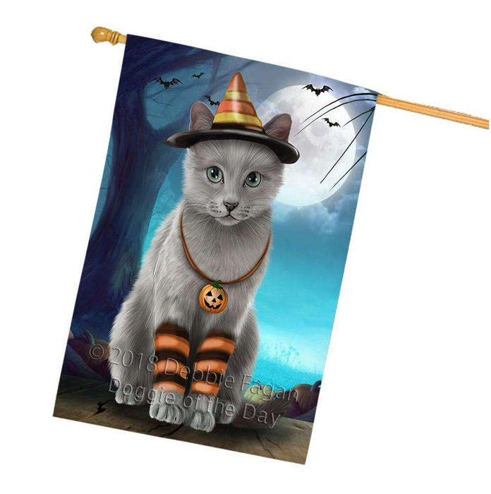 Happy Halloween Trick or Treat Russian Blue Cat House Flag FLG54851