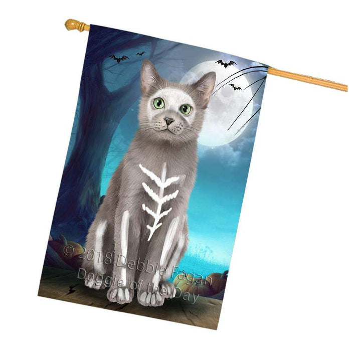 Happy Halloween Trick or Treat Russian Blue Cat House Flag FLG54852