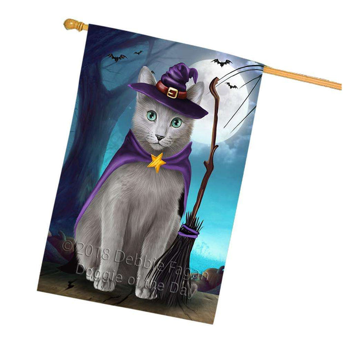 Happy Halloween Trick or Treat Russian Blue Cat House Flag FLG54853