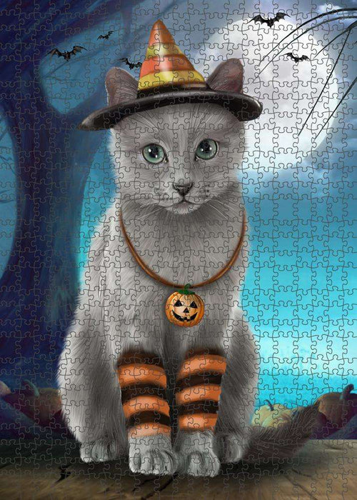 Happy Halloween Trick or Treat Russian Blue Cat Puzzle with Photo Tin PUZL85768