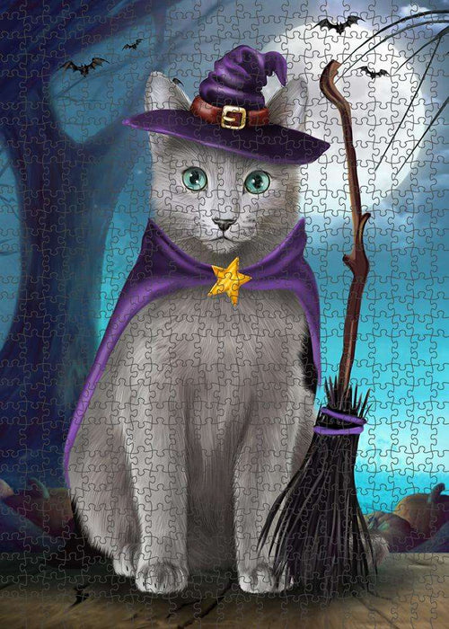 Happy Halloween Trick or Treat Russian Blue Cat Puzzle with Photo Tin PUZL85776