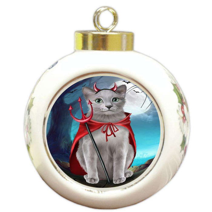 Happy Halloween Trick or Treat Russian Blue Cat Round Ball Christmas Ornament RBPOR54652
