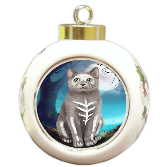 Happy Halloween Trick or Treat Russian Blue Cat Round Ball Christmas Ornament RBPOR54654