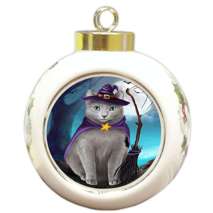 Happy Halloween Trick or Treat Russian Blue Cat Round Ball Christmas Ornament RBPOR54655