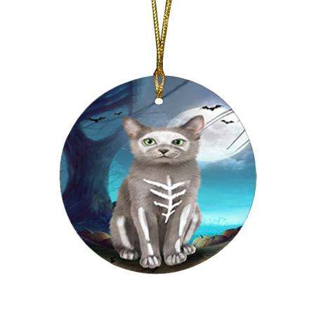 Happy Halloween Trick or Treat Russian Blue Cat Round Flat Christmas Ornament RFPOR54645