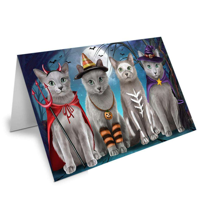 Happy Halloween Trick or Treat Russian Blue Cats Handmade Artwork Assorted Pets Greeting Cards and Note Cards with Envelopes for All Occasions and Holiday Seasons GCD67868