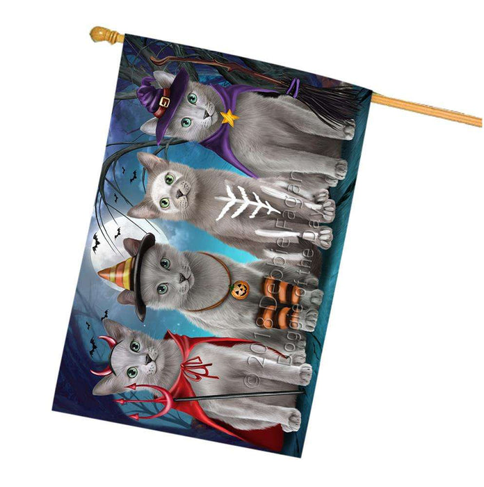 Happy Halloween Trick or Treat Russian Blue Cats House Flag FLG54811