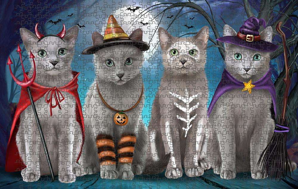Happy Halloween Trick or Treat Russian Blue Cats Puzzle with Photo Tin PUZL85608