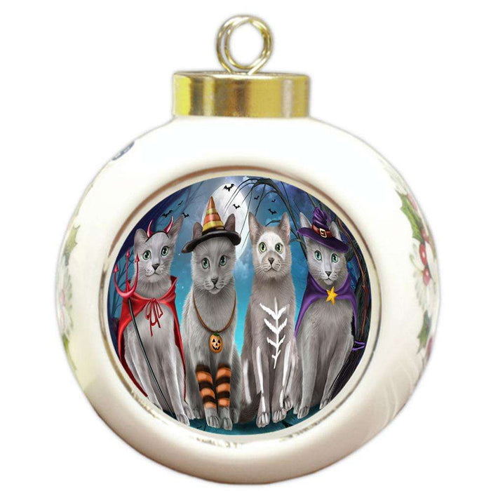 Happy Halloween Trick or Treat Russian Blue Cats Round Ball Christmas Ornament RBPOR54613