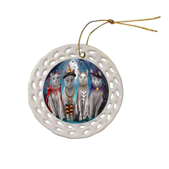 Happy Halloween Trick or Treat Russian Blue Cats Star Porcelain Ornament SPOR54604