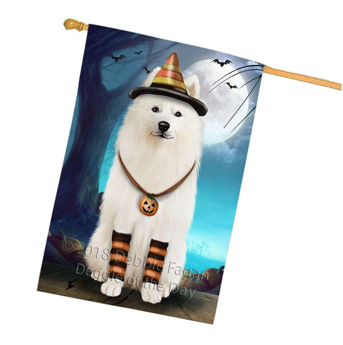 Happy Halloween Trick or Treat Samoyed Dog Candy Corn House Flag FLG52593