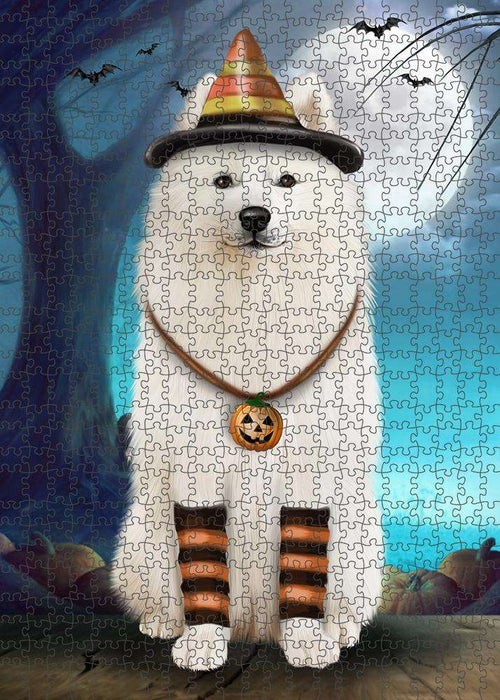 Happy Halloween Trick or Treat Samoyed Dog Candy Corn Puzzle with Photo Tin PUZL61467