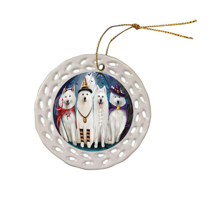 Happy Halloween Trick or Treat Samoyed Dog Ceramic Doily Ornament DPOR52588