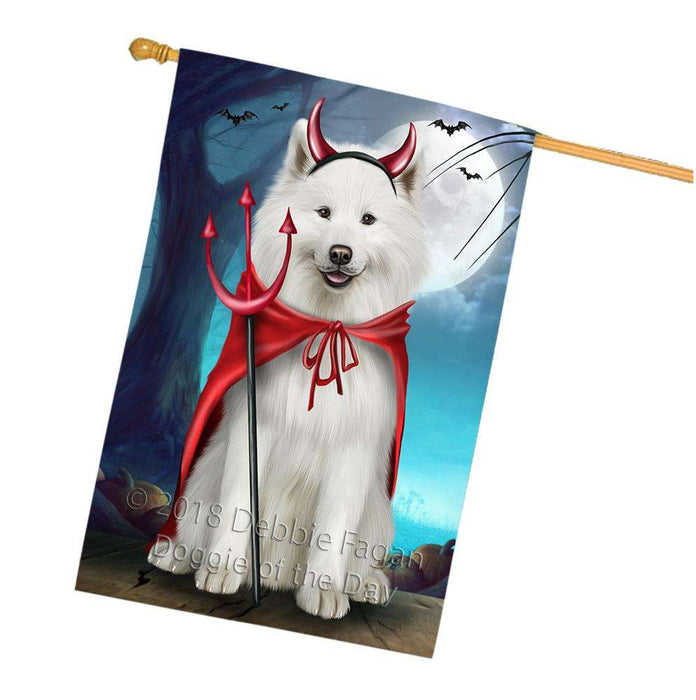 Happy Halloween Trick or Treat Samoyed Dog Devil House Flag FLG52612