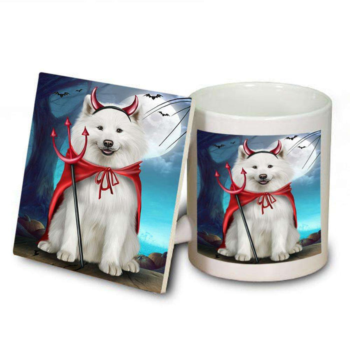 Happy Halloween Trick or Treat Samoyed Dog Devil Mug and Coaster Set MUC52523