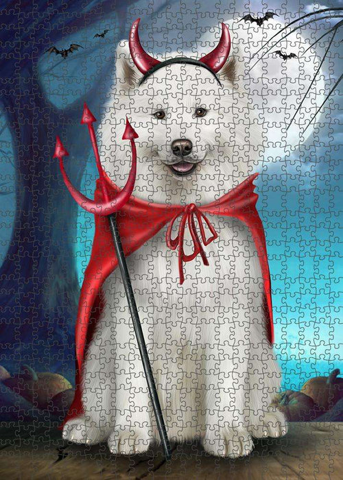 Happy Halloween Trick or Treat Samoyed Dog Devil Puzzle with Photo Tin PUZL61524