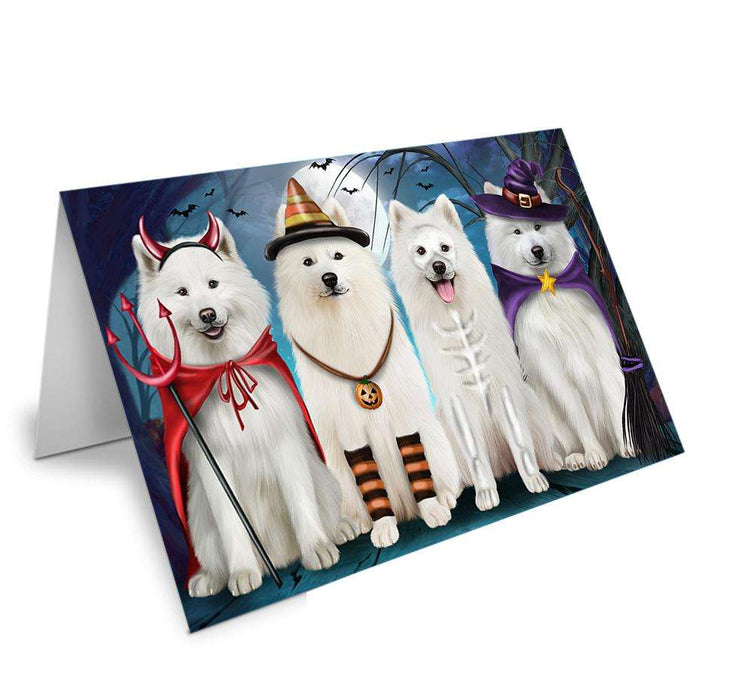 Happy Halloween Trick or Treat Samoyed Dog Handmade Artwork Assorted Pets Greeting Cards and Note Cards with Envelopes for All Occasions and Holiday Seasons GCD61793