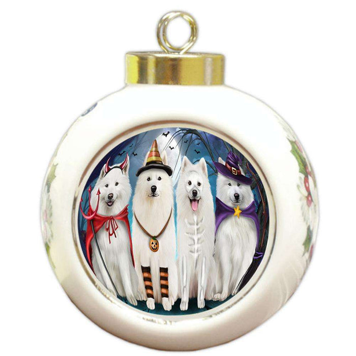 Happy Halloween Trick or Treat Samoyed Dog Round Ball Christmas Ornament RBPOR52588
