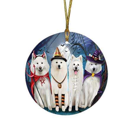 Happy Halloween Trick or Treat Samoyed Dog Round Flat Christmas Ornament RFPOR52579