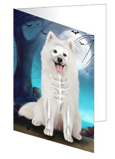 Happy Halloween Trick or Treat Samoyed Dog Skeleton Handmade Artwork Assorted Pets Greeting Cards and Note Cards with Envelopes for All Occasions and Holiday Seasons GCD61679