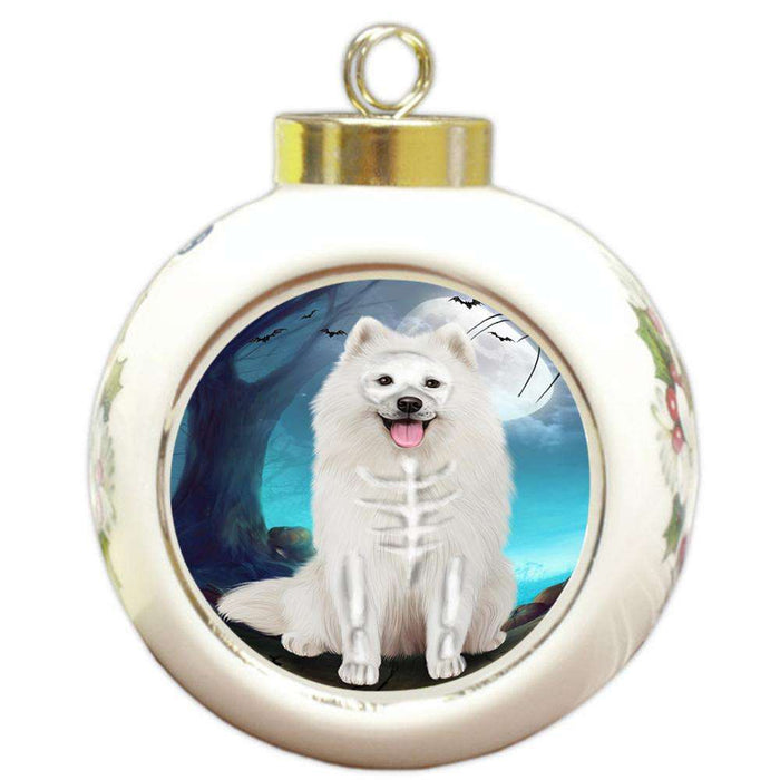 Happy Halloween Trick or Treat Samoyed Dog Skeleton Round Ball Christmas Ornament RBPOR52550