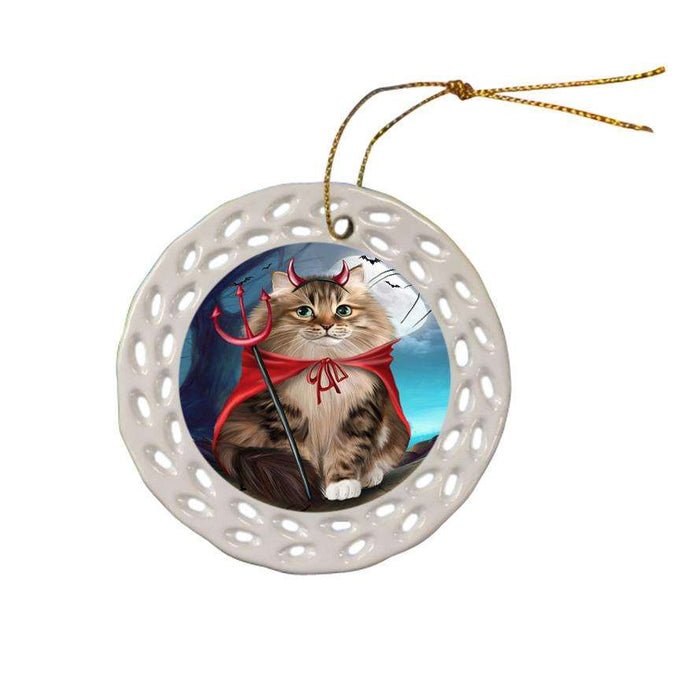 Happy Halloween Trick or Treat Siberian Cat Ceramic Doily Ornament DPOR54656