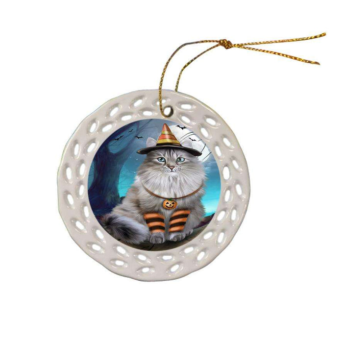 Happy Halloween Trick or Treat Siberian Cat Ceramic Doily Ornament DPOR54657
