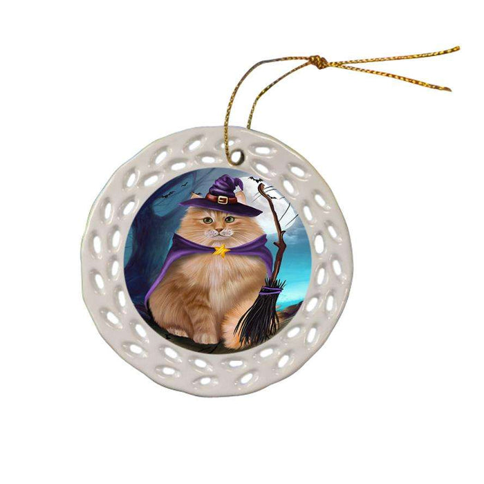 Happy Halloween Trick or Treat Siberian Cat Ceramic Doily Ornament DPOR54659